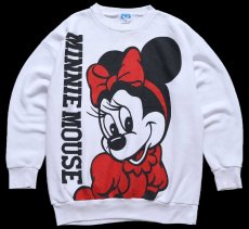 画像1: 80s USA製 Disneyディズニー MINNIE MOUSE ミニー マウス 両面プリント スウェット 白 L (1)