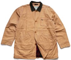 画像1: L.L.Bean タータンチェック ネルライナー ダック地 フィールドコート 茶 XL-T★ジャケット ハンティング (1)