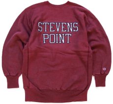 画像1: 90s メキシコ製 Championチャンピオン STEVENS POINT アップリケ リバースウィーブ スウェット バーガンディ XXL★特大 (1)