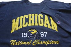 画像3: 90s メキシコ製 Championチャンピオン MICHIGAN アメフト 刺繍&アップリケ リバースウィーブ スウェット 紺 フェード L (3)