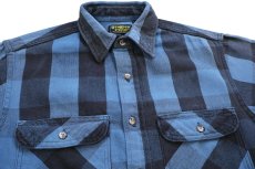 画像3: 90s OSHKOSH B'GOSH バッファローチェック コットン フランネルシャツ 青×黒 フェード M (3)