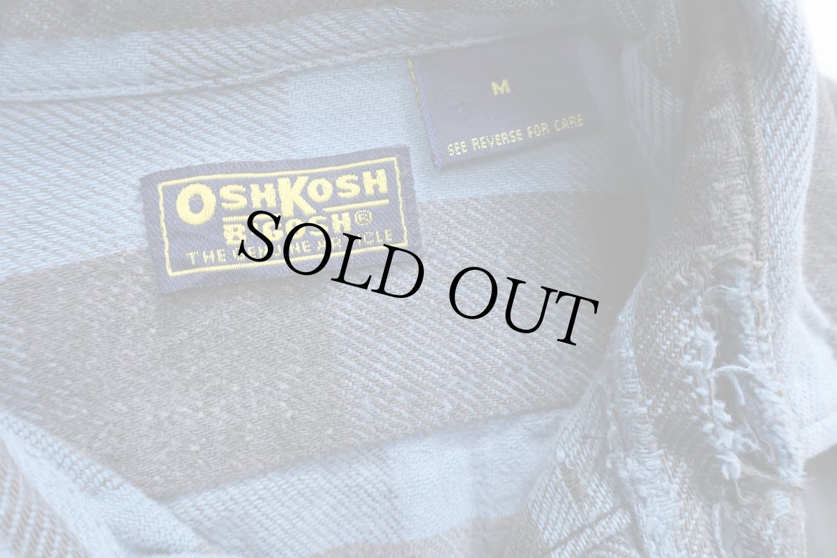 画像4: 90s OSHKOSH B'GOSH バッファローチェック コットン フランネルシャツ 青×黒 フェード M (4)