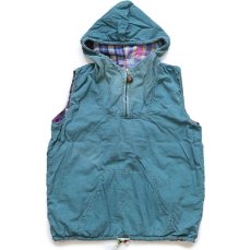 画像6: 80s Joujou America's Favorite マドラスチェック パッチワーク×無地 リバーシブル プルオーバー コットンベスト パーカー (6)