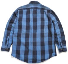 画像2: 90s OSHKOSH B'GOSH バッファローチェック コットン フランネルシャツ 青×黒 フェード M (2)