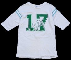 画像1: 70s USA製 ARTEX スヌーピー ウッドストック アメフト 17 ナンバリング コットン フットボールTシャツ 生成り M (1)