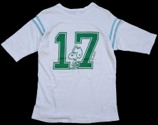 画像2: 70s USA製 ARTEX スヌーピー ウッドストック アメフト 17 ナンバリング コットン フットボールTシャツ 生成り M (2)