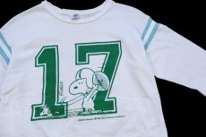 画像3: 70s USA製 ARTEX スヌーピー ウッドストック アメフト 17 ナンバリング コットン フットボールTシャツ 生成り M (3)