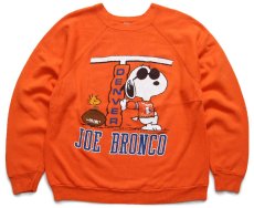画像1: 80s USA製 ARTEX スヌーピー ウッドストック JOE BRONCO アメフト スウェット オレンジ L★NFL DENVER BRONCOS (1)