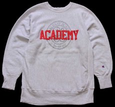 画像1: 90s メキシコ製 Championチャンピオン THE ALBANY ACADEMY ひび割れプリント&アップリケ リバースウィーブ スウェット 杢グレー L (1)