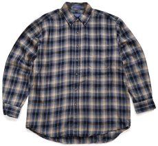 画像1: メキシコ製 SIR PENDLETON サーペンドルトン オンブレチェック ボタンダウン ウーステッド ウールシャツ L★74 (1)