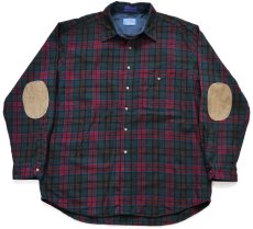 画像1: 00s メキシコ製 PENDLETONペンドルトン タータンチェック エルボーパッチ付き ウールシャツ XL★75 (1)