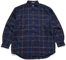 画像1: 00s メキシコ製 SIR PENDLETON サーペンドルトン タータンチェック ボタンダウン ウーステッド ウールシャツ L★02 (1)
