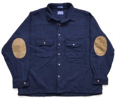 画像1: 00s メキシコ製 PENDLETONペンドルトン 無地 エルボーパッチ付き ウールシャツ 紺 XXL★特大 (1)