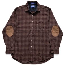 画像1: 00s メキシコ製 PENDLETONペンドルトン TRAIL SHIRT オンブレチェック エルボーパッチ付き ウールシャツ 焦げ茶×グレーブラウン L★26  (1)