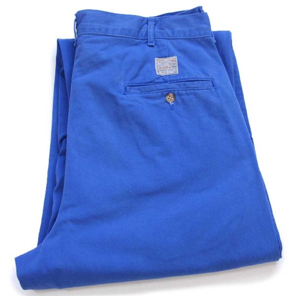 【90s希少カラー✨】ポロラルフローレン ツータックポロチノ W32×L32 青 90s USA製 ポロ ラルフローレン ツータック コットン チノパン 青 W34