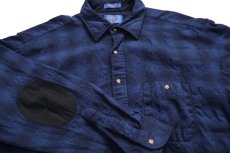 画像3: 00s メキシコ製 PENDLETONペンドルトン TRAIL SHIRT オンブレチェック エルボーパッチ付き ウールシャツ 紺×黒 XL★27 (3)