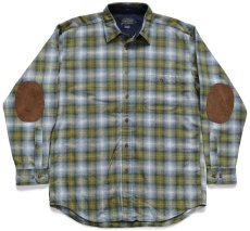 画像1: メキシコ製 PENDLETONペンドルトン TRAIL オンブレチェック エルボーパッチ付き ウールシャツ L★20 (1)