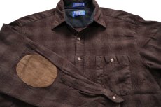 画像3: 00s メキシコ製 PENDLETONペンドルトン TRAIL SHIRT オンブレチェック エルボーパッチ付き ウールシャツ 焦げ茶×グレーブラウン L★26  (3)