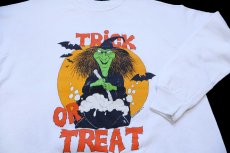 画像3: 90s USA製 Hanes TRICK OR TREAT 魔女 コウモリ ハロウィン スウェット 白 M (3)