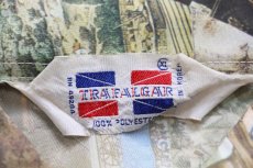 画像4: 70s TRAFALGAR 機関車 総柄プリント ポリエステルシャツ XL (4)