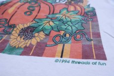 画像4: 90s USA製 パンプキン ひまわり イラスト コットンTシャツ 白 M★ハロウィン (4)