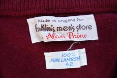 画像4: 80s 英国製 Alan Paine 無地 Vネック ラムウールニット ベスト セーター ワインレッド 42 (4)