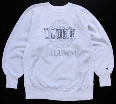 画像1: 90s メキシコ製 Championチャンピオン UCONN 刺繍 ツートン リバースウィーブ スウェット 杢グレー L (1)