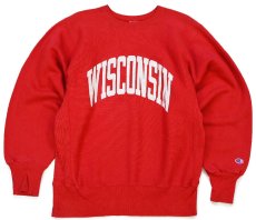 画像1: 90s メキシコ製 Championチャンピオン WISCONSIN ひび割れプリント リバースウィーブ スウェット 赤 M (1)