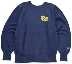 画像2: 90s メキシコ製 Championチャンピオン Pitt 両面プリント リバースウィーブ スウェット 紺 M (2)