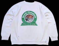 画像1: 90s USA製 South Plainfield TIGERS タイガー ひび割れプリント ペンキ飛び スウェット 白 XL (1)