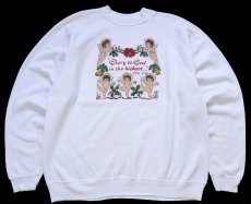 画像1: 90s USA製 Hanes Glory to God in the highest Luke 2:14 エンジェル スウェット 白 XXL★特大 (1)