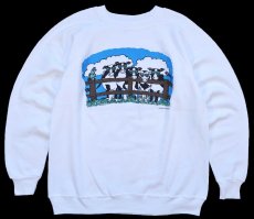 画像1: 90s USA製 Hanes ENJOY OUR 'DAIRY AIR' 牛 イラスト 両面プリント スウェット 白 L (1)