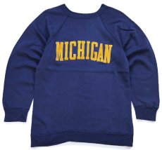 画像1: 80s USA製 Championチャンピオン MICHIGAN フロッキープリント スウェット 紺 L (1)
