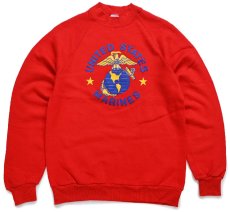 画像1: 80s USA製 UNITED STATES MARINES USMC ロゴ 発泡プリント スウェット 赤 M★RUSSELLラッセル (1)