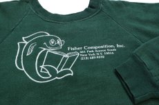 画像3: 70s ポーランド製 Stylewise Fisher Composition, Inc. イラスト カットオフ スウェット 緑 (3)