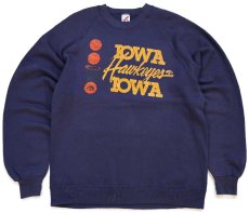 画像1: 80s USA製 IOWA Hawkeyes ひび割れプリント スウェット 紺 XXL★特大 RUSSELLラッセル (1)
