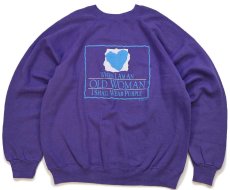 画像1: 90s USA製 Hanes WHEN I AM AN OLD WOMAN I SHALL WEAR PURPLE ハート スウェット 紫 XL (1)