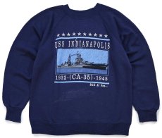 画像1: 90s USA製 Hanes USS INDIANAPOLIS 1932-(CA-35)-1945 スウェット 紺 M (1)