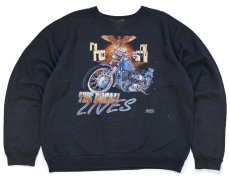 画像1: 90s Hanes THE DREAM LIVES バイク ペンキ飛び スウェット 黒 フェード XXL★特大 (1)