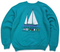 画像2: 80s USA製 Hanes SAN DIEGO YACHT RACING ヨット 両面プリント スウェット エメラルドグリーン L (2)