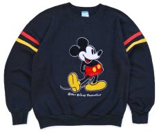 画像1: 80s USA製 Disneyディズニー WALT DISNEY PRODUCTIONS ミッキー マウス フェルトプリント ライン スウェット 黒 S (1)