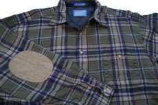 画像3: 90s USA製 PENDLETONペンドルトン タータンチェック エルボーパッチ付き ウールシャツ L★06 (3)