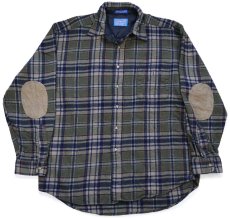 画像1: 90s USA製 PENDLETONペンドルトン タータンチェック エルボーパッチ付き ウールシャツ L★06 (1)