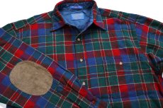 画像3: 90s USA製 PENDLETONペンドルトン タータンチェック エルボーパッチ付き ウールシャツ M★08 (3)