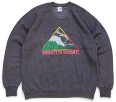 画像1: 80s USA製 SERENITY IN YOSEMITE アート 蛍光 発泡プリント スウェット チャコールグレー XL★ヨセミテ国立公園 RUSSELL (1)