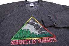 画像3: 80s USA製 SERENITY IN YOSEMITE アート 蛍光 発泡プリント スウェット チャコールグレー XL★ヨセミテ国立公園 RUSSELL (3)