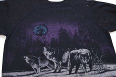 画像3: 90s USA製 Hanes ウルフ オールオーバープリント アート スウェット 黒 XL (3)