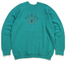 画像1: 90s USA製 GUESS ゲス ロゴ刺繍 スウェット エメラルドグリーン XL (1)