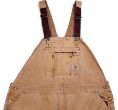 画像1: メキシコ製 carharttカーハート ダブルニー ダック地 オーバーオール 茶 W48 L32★特大 (1)
