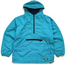 画像1: 90s USA製 L.L.Bean フリースライナー ナイロン アノラックパーカー ターコイズブルー M-R (1)